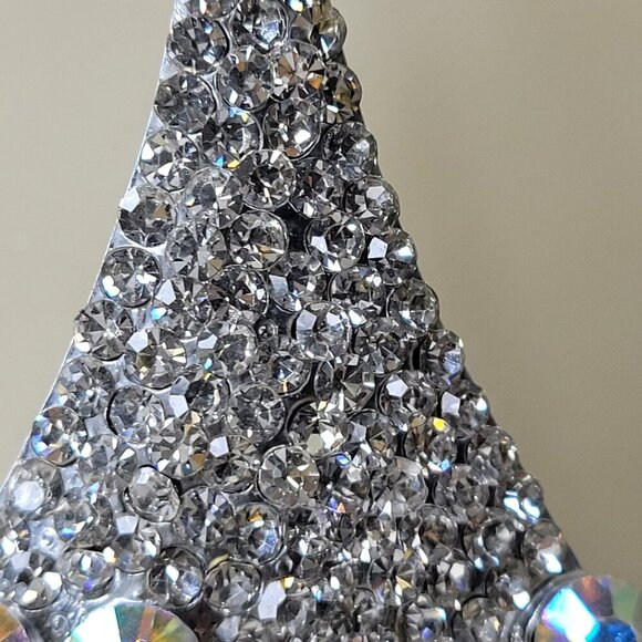 Iridescent Long Crystal Earrings with Aurora Borealis Rhinestone Silver Earrings - Picture 8 of 9